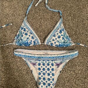 Blue and White Floral Bikini Set